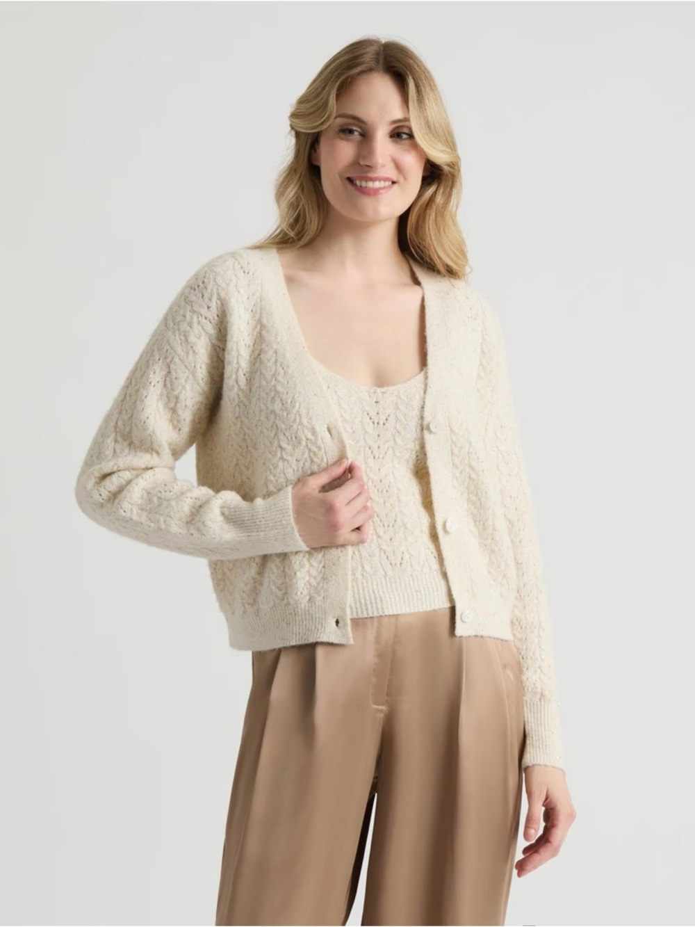 NWT Mexx Women’s Sequin Cable Knit Cardigan and Tank Top Set M